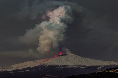 Panoramic view of volcanic mountain against sky