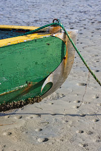 High angle view of fishing boat on beach