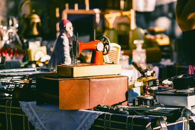 Close up of old sewing machine