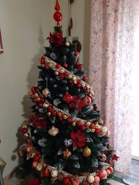 Close-up of christmas tree at home