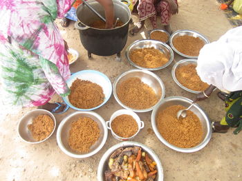 High angle view of food on table