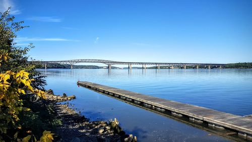 Bridge over river against blue sky