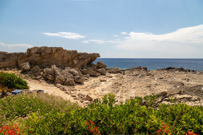 View at the rocky coastline at kallithea therms, kallithea spring on greek island rhodes