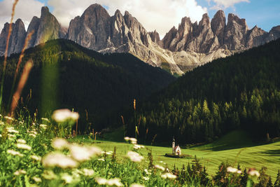 A picturesque view of the church of st johann and the geisler group in the dolomites of south tyrol 