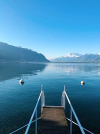 Scenic view of lake against blue sky