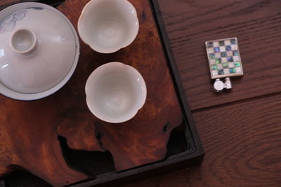 High angle view of coffee on table