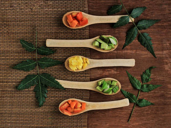 High angle view of vegetables on table