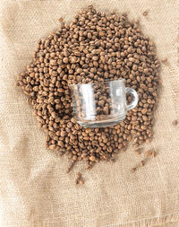 High angle view of coffee beans