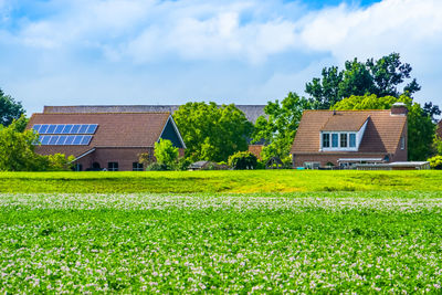 House on field against sky