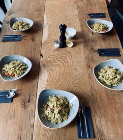 High angle view of meal served on table