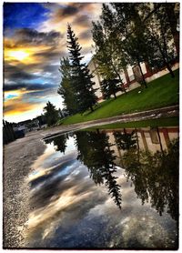 Reflection of trees in lake against sky