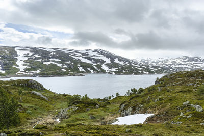 Scenic view of snowcapped mountains against sky