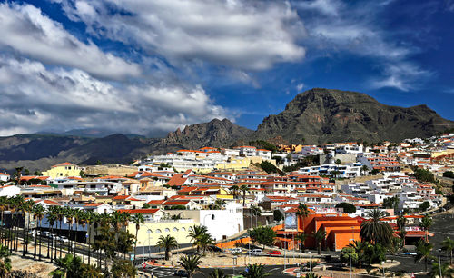 High angle shot of townscape against sky