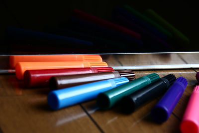 High angle view of multi colored pencils