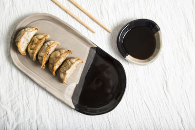 High angle view of food on table
