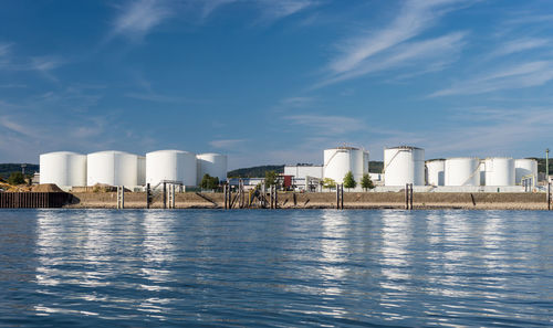 Storage silos,fuel depot of petroleum and gasoline on the banks of the river in western germany 