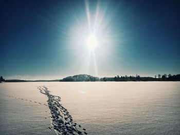 Scenic view of sea against clear sky during sunny day