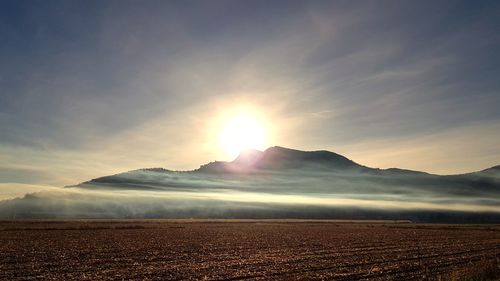 Scenic view of field against sky during sunset