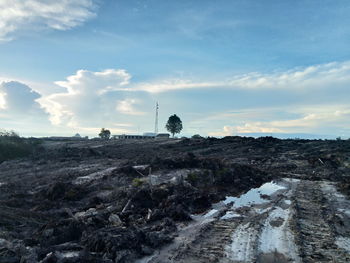 Scenic view of land against sky