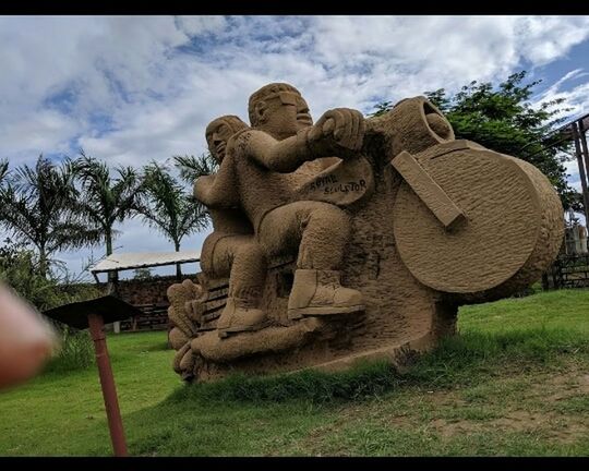 sky, cloud - sky, art and craft, representation, sculpture, transfer print, statue, plant, human representation, auto post production filter, day, tree, no people, grass, nature, creativity, park, architecture, land, outdoors