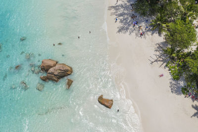 High angle view of rocks on beach