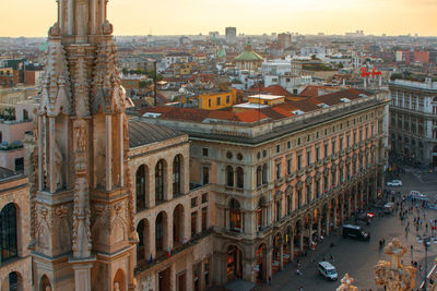 High angle view of buildings in city
