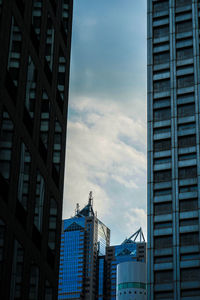 Low angle view of modern buildings in city against sky