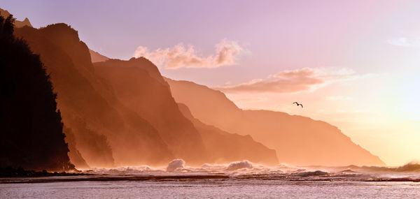 Scenic view of sea against sky during sunset