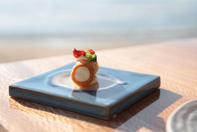 Close-up of ice cream in plate on table