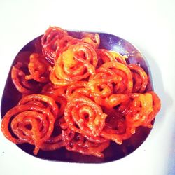 High angle view of pasta in plate