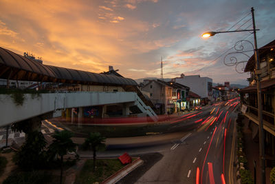 Panoramic view of city at sunset