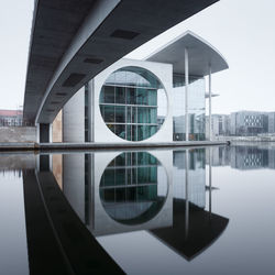 Reflection of building in water