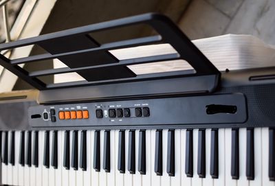 Close-up of piano keys. piano black and white keys and piano keyboard musical instrument placed