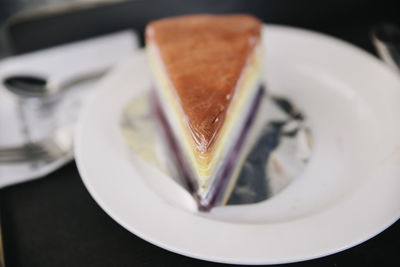 High angle view of dessert in plate on table