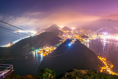 Illuminated cityscape against sky at night