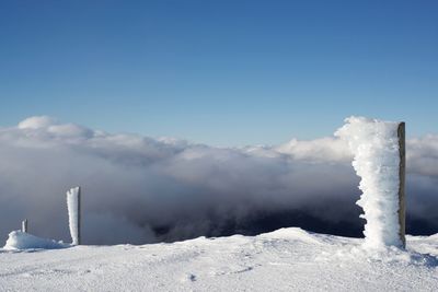 Scenic view of snow covered landscape against sky