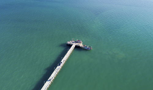 High angle view of ship in sea