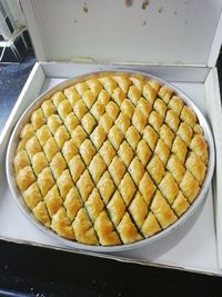 High angle view of bread in container