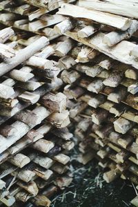 Full frame shot of stack of firewood