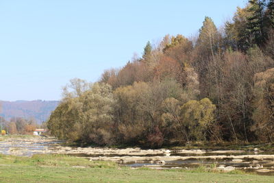 Scenic view of lake against clear sky