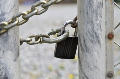 Close-up of padlock on chain