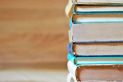 Stack of books on table