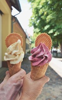 Close-up of hand holding ice cream cone