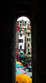 Buildings seen through window