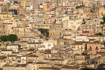 High angle view of buildings in town