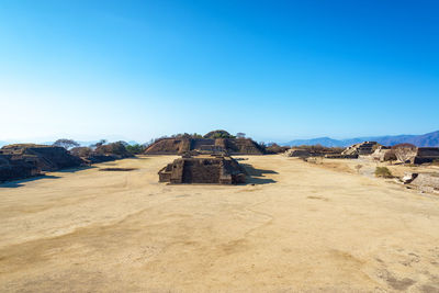 View of a desert against blue sky