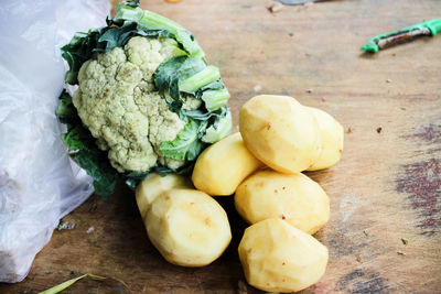 High angle view of vegetables on table