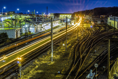 Light trail of the railway at annaka station.