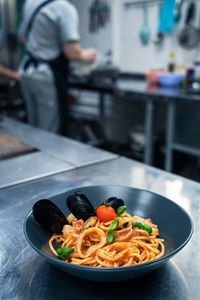 Close-up of food in plate on table