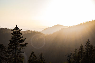 Scenic view of mountains against sky during sunset